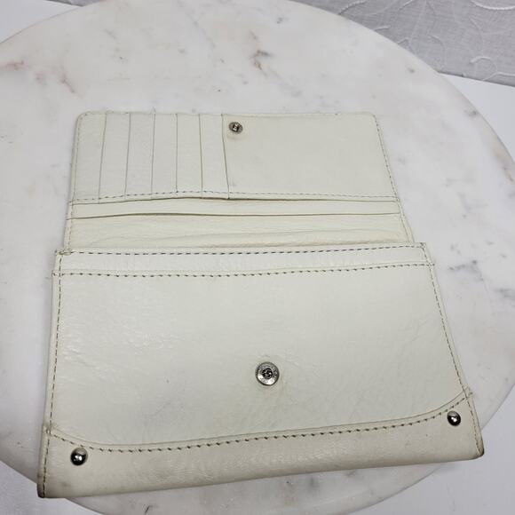 VTG Cow Leather Bi-fold Checkbook Wallet White Ivory Card Slots Simple Classic - Picture 10 of 16